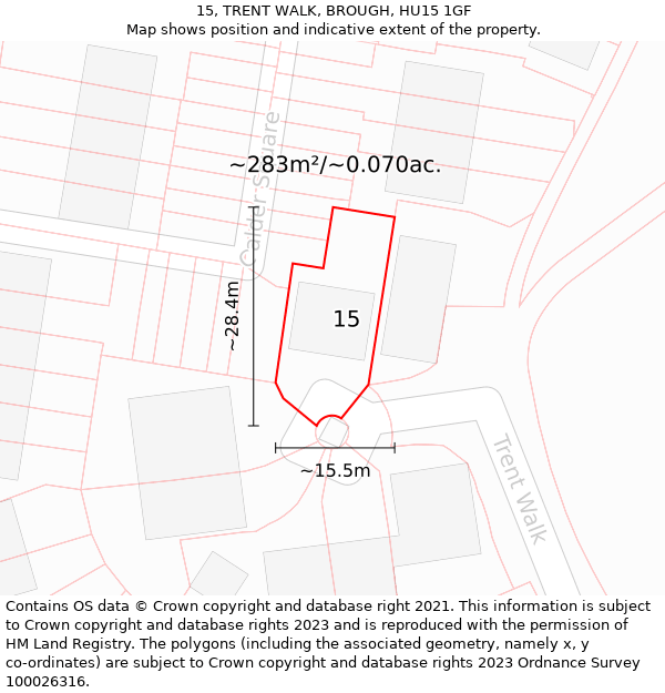 15, TRENT WALK, BROUGH, HU15 1GF: Plot and title map