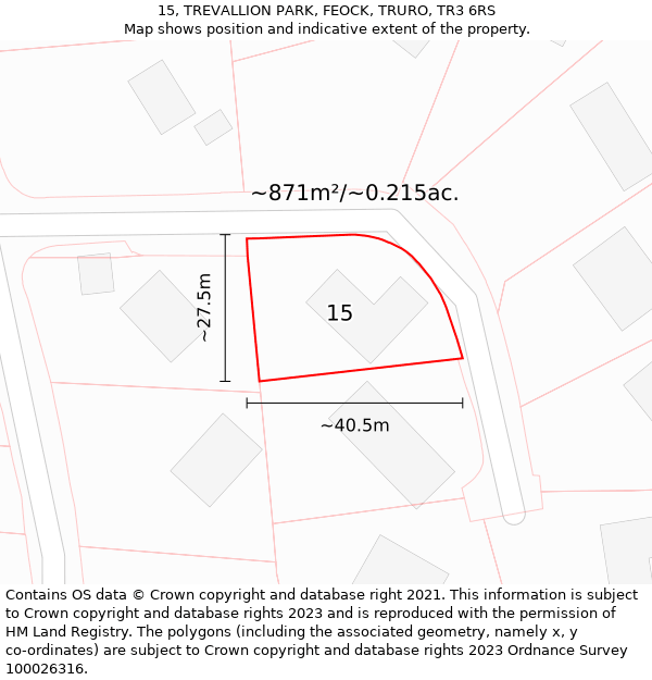 15, TREVALLION PARK, FEOCK, TRURO, TR3 6RS: Plot and title map