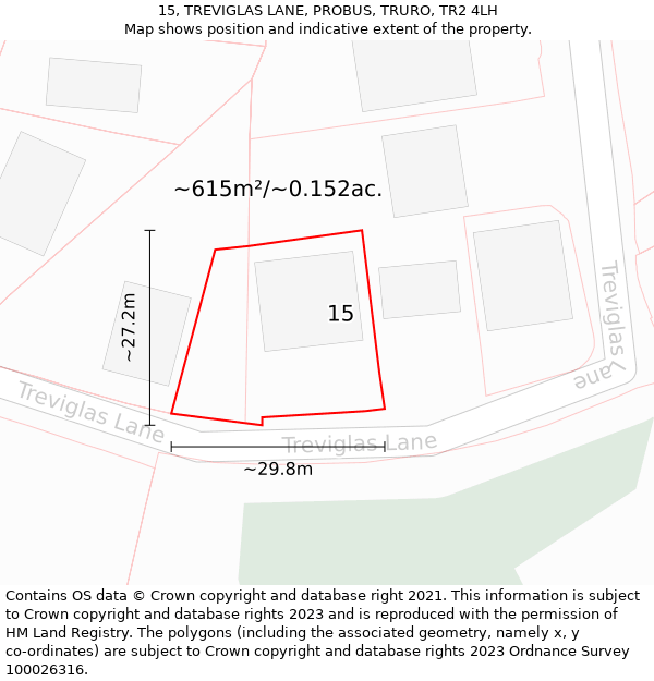 15, TREVIGLAS LANE, PROBUS, TRURO, TR2 4LH: Plot and title map