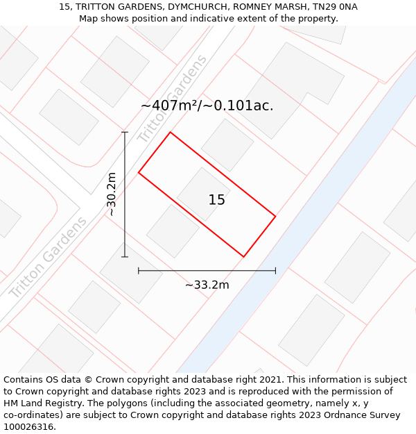 15, TRITTON GARDENS, DYMCHURCH, ROMNEY MARSH, TN29 0NA: Plot and title map