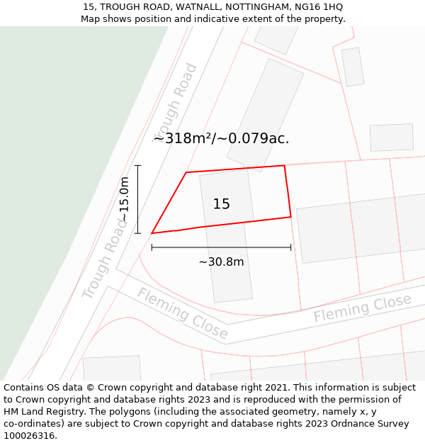 15, TROUGH ROAD, WATNALL, NOTTINGHAM, NG16 1HQ: Plot and title map