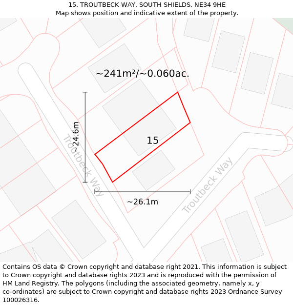 15, TROUTBECK WAY, SOUTH SHIELDS, NE34 9HE: Plot and title map