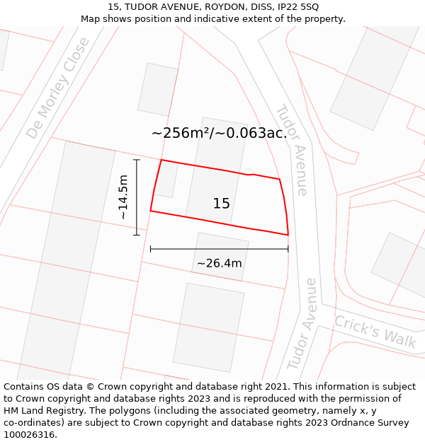 15, TUDOR AVENUE, ROYDON, DISS, IP22 5SQ: Plot and title map