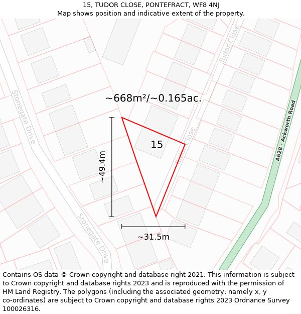 15, TUDOR CLOSE, PONTEFRACT, WF8 4NJ: Plot and title map