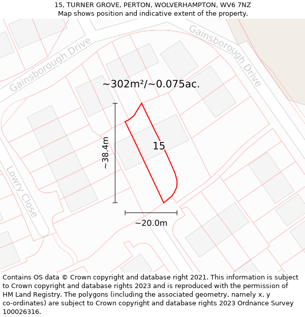 15, TURNER GROVE, PERTON, WOLVERHAMPTON, WV6 7NZ: Plot and title map