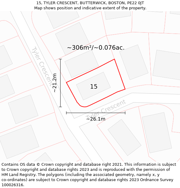 15, TYLER CRESCENT, BUTTERWICK, BOSTON, PE22 0JT: Plot and title map