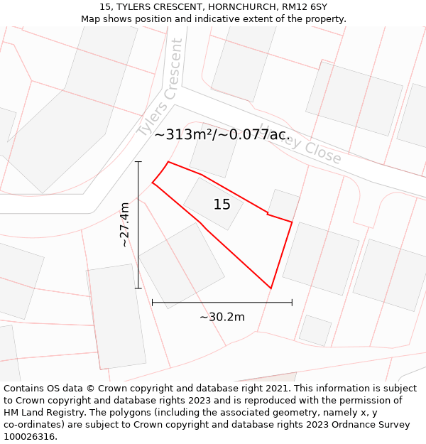 15, TYLERS CRESCENT, HORNCHURCH, RM12 6SY: Plot and title map