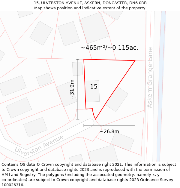 15, ULVERSTON AVENUE, ASKERN, DONCASTER, DN6 0RB: Plot and title map