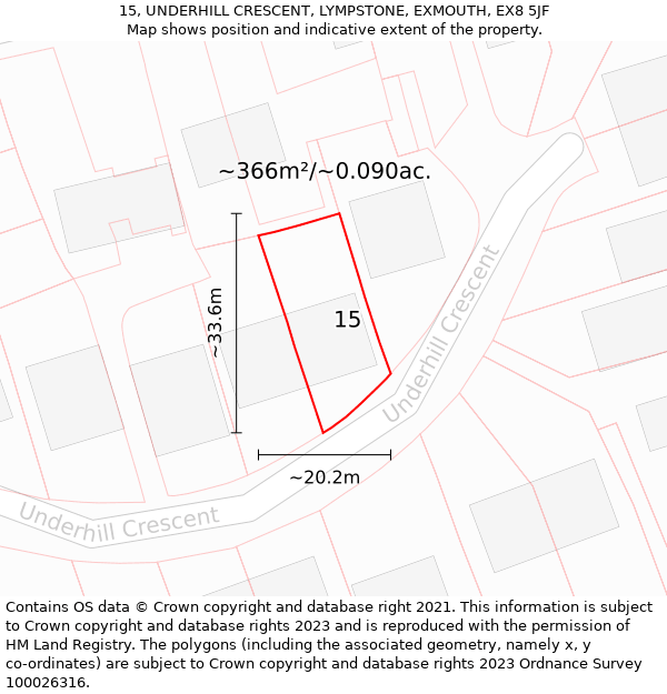 15, UNDERHILL CRESCENT, LYMPSTONE, EXMOUTH, EX8 5JF: Plot and title map