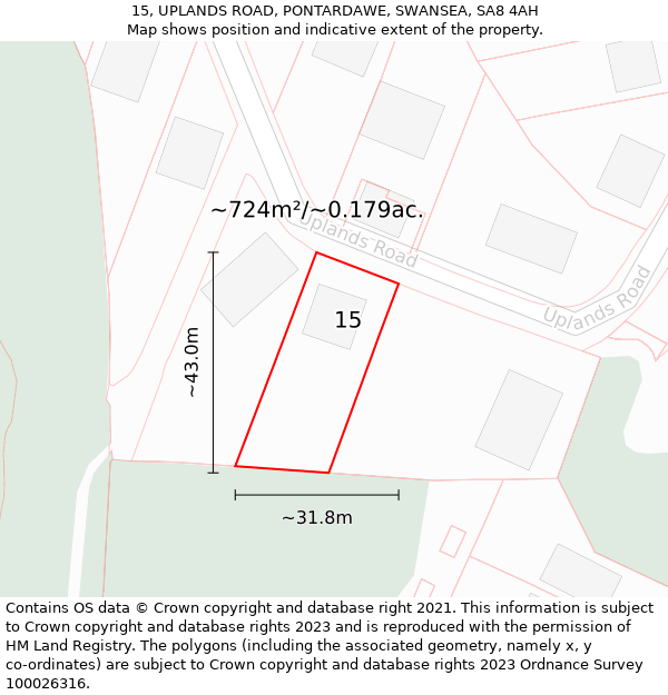 15, UPLANDS ROAD, PONTARDAWE, SWANSEA, SA8 4AH: Plot and title map