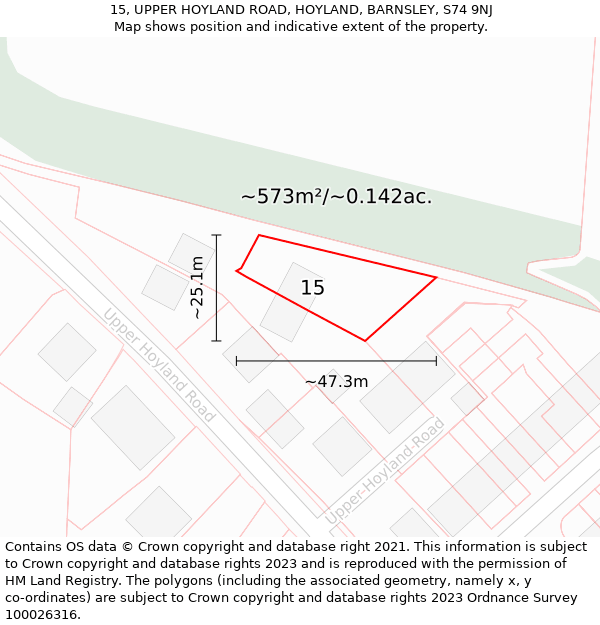 15, UPPER HOYLAND ROAD, HOYLAND, BARNSLEY, S74 9NJ: Plot and title map