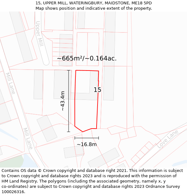 15, UPPER MILL, WATERINGBURY, MAIDSTONE, ME18 5PD: Plot and title map