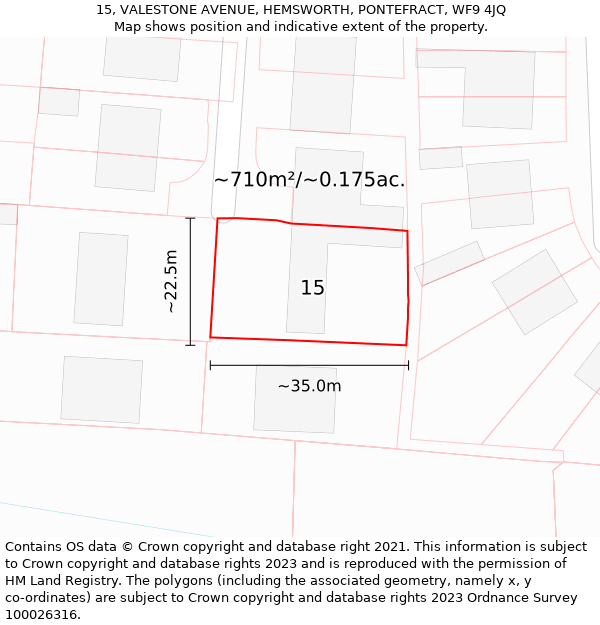 15, VALESTONE AVENUE, HEMSWORTH, PONTEFRACT, WF9 4JQ: Plot and title map