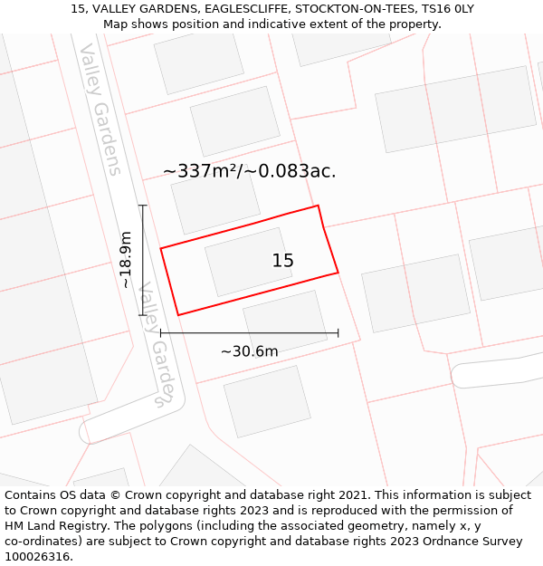 15, VALLEY GARDENS, EAGLESCLIFFE, STOCKTON-ON-TEES, TS16 0LY: Plot and title map