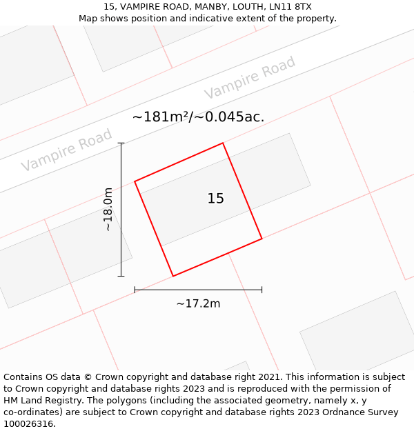 15, VAMPIRE ROAD, MANBY, LOUTH, LN11 8TX: Plot and title map