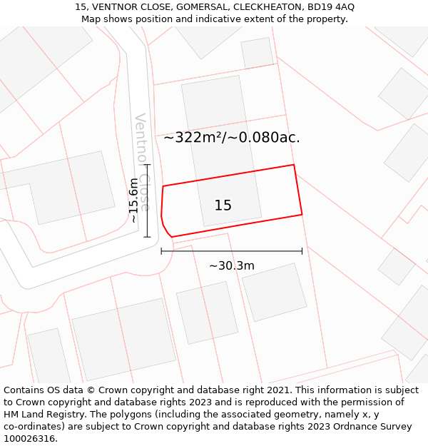 15, VENTNOR CLOSE, GOMERSAL, CLECKHEATON, BD19 4AQ: Plot and title map