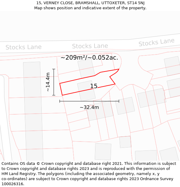 15, VERNEY CLOSE, BRAMSHALL, UTTOXETER, ST14 5NJ: Plot and title map