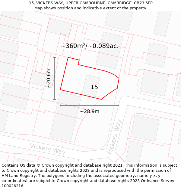 15, VICKERS WAY, UPPER CAMBOURNE, CAMBRIDGE, CB23 6EP: Plot and title map