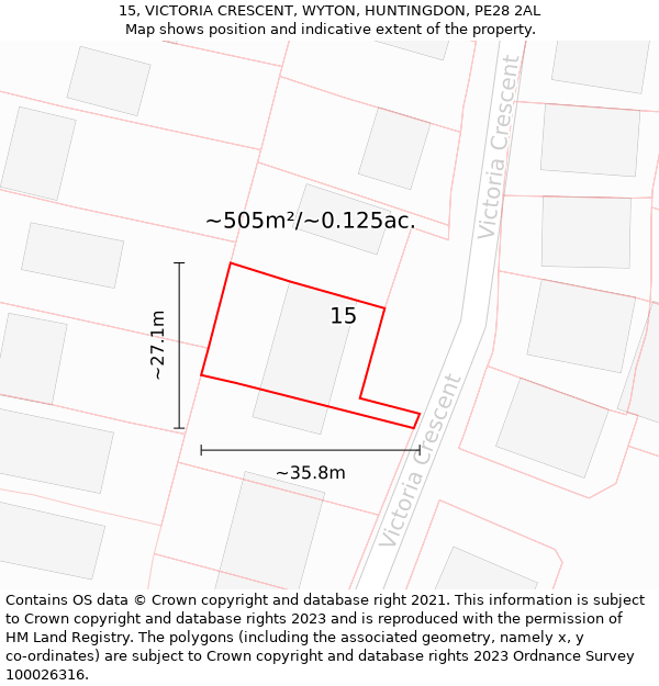 15, VICTORIA CRESCENT, WYTON, HUNTINGDON, PE28 2AL: Plot and title map