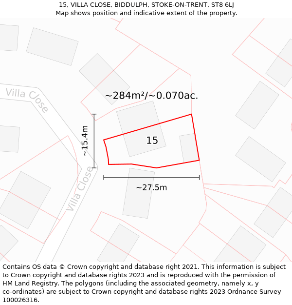 15, VILLA CLOSE, BIDDULPH, STOKE-ON-TRENT, ST8 6LJ: Plot and title map