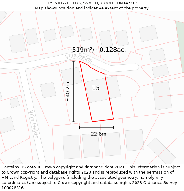 15, VILLA FIELDS, SNAITH, GOOLE, DN14 9RP: Plot and title map