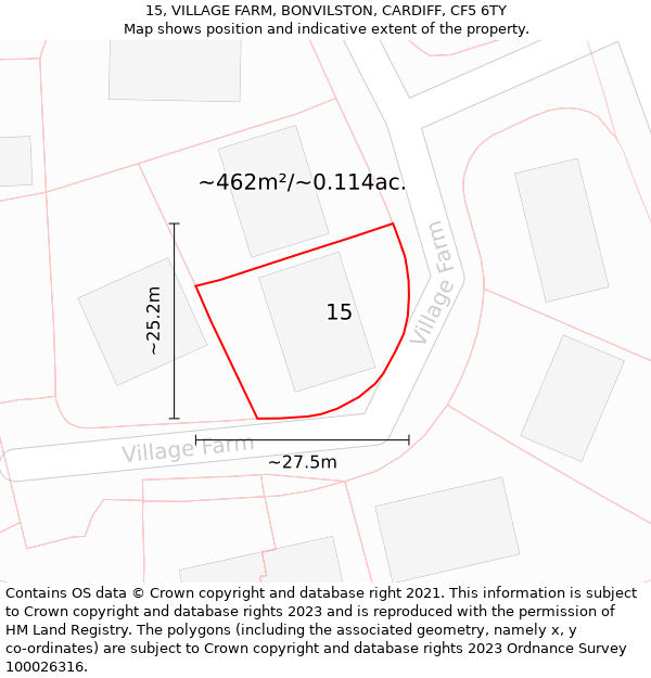 15, VILLAGE FARM, BONVILSTON, CARDIFF, CF5 6TY: Plot and title map