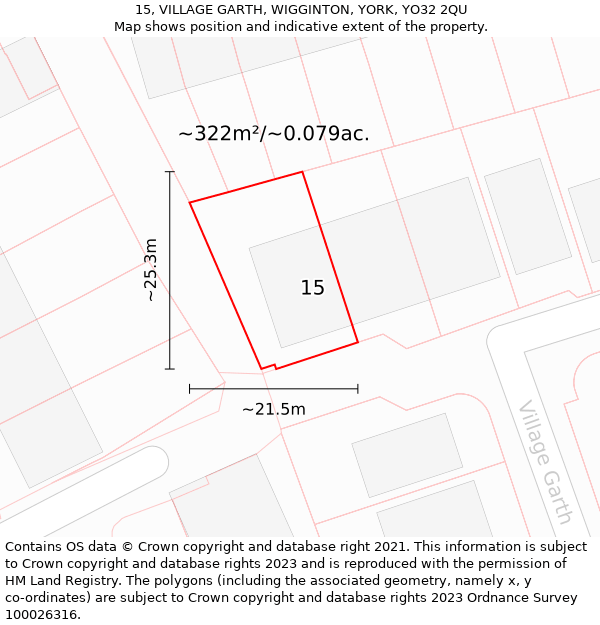 15, VILLAGE GARTH, WIGGINTON, YORK, YO32 2QU: Plot and title map