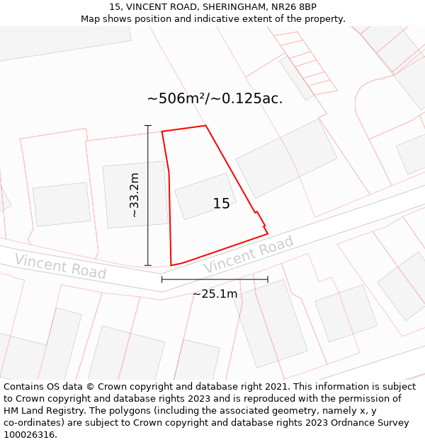 15, VINCENT ROAD, SHERINGHAM, NR26 8BP: Plot and title map