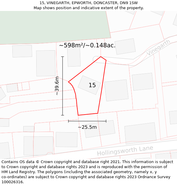 15, VINEGARTH, EPWORTH, DONCASTER, DN9 1SW: Plot and title map