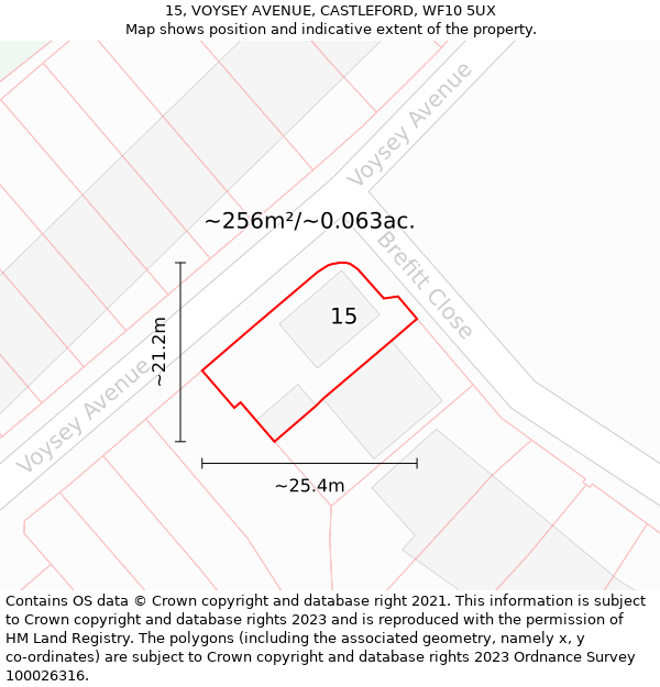 15, VOYSEY AVENUE, CASTLEFORD, WF10 5UX: Plot and title map