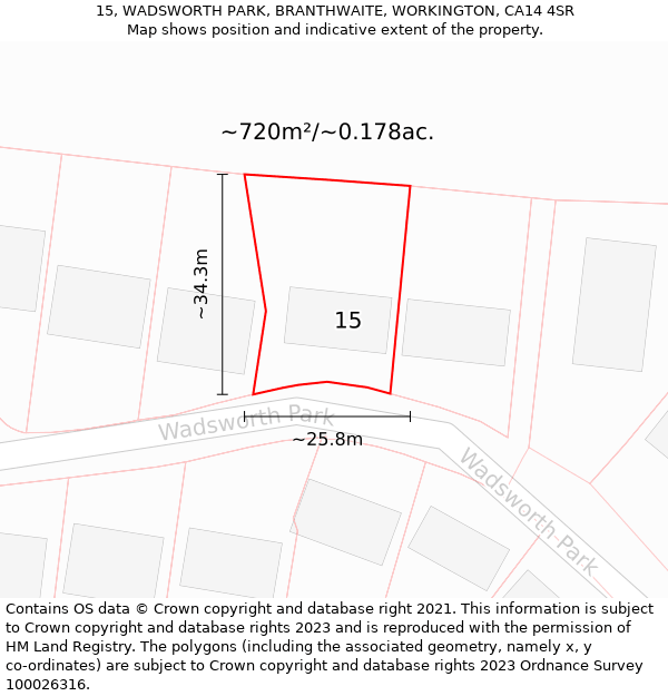 15, WADSWORTH PARK, BRANTHWAITE, WORKINGTON, CA14 4SR: Plot and title map