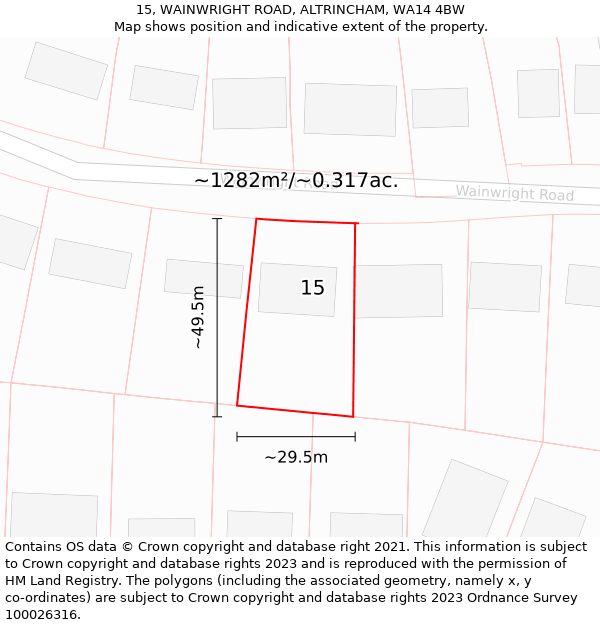 15, WAINWRIGHT ROAD, ALTRINCHAM, WA14 4BW: Plot and title map