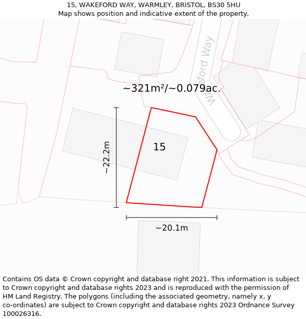 15, WAKEFORD WAY, WARMLEY, BRISTOL, BS30 5HU: Plot and title map