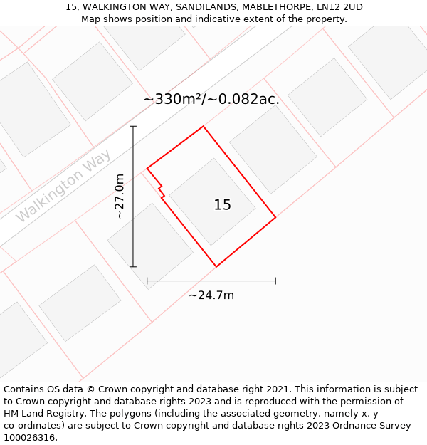 15, WALKINGTON WAY, SANDILANDS, MABLETHORPE, LN12 2UD: Plot and title map