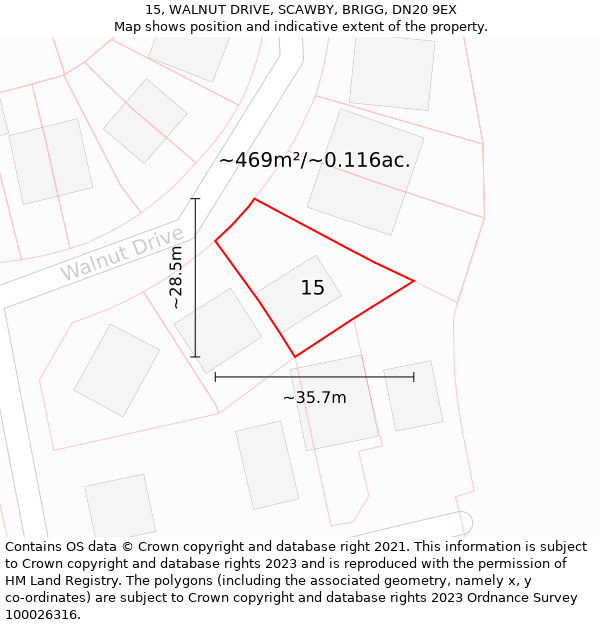 15, WALNUT DRIVE, SCAWBY, BRIGG, DN20 9EX: Plot and title map