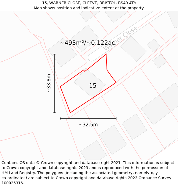 15, WARNER CLOSE, CLEEVE, BRISTOL, BS49 4TA: Plot and title map