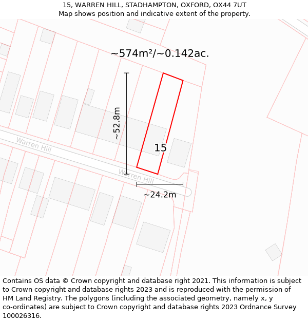 15, WARREN HILL, STADHAMPTON, OXFORD, OX44 7UT: Plot and title map