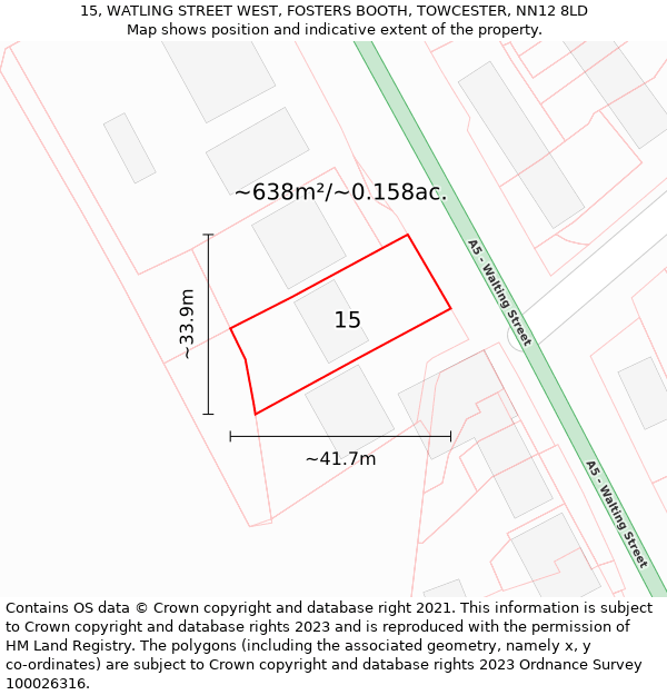 15, WATLING STREET WEST, FOSTERS BOOTH, TOWCESTER, NN12 8LD: Plot and title map