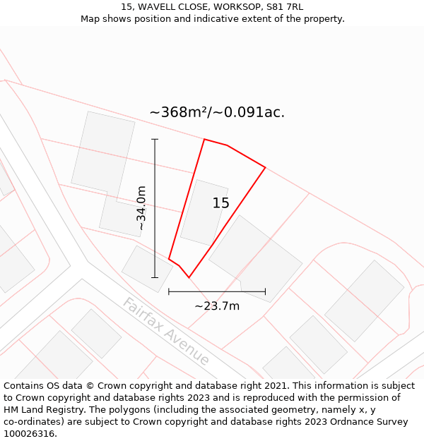 15, WAVELL CLOSE, WORKSOP, S81 7RL: Plot and title map