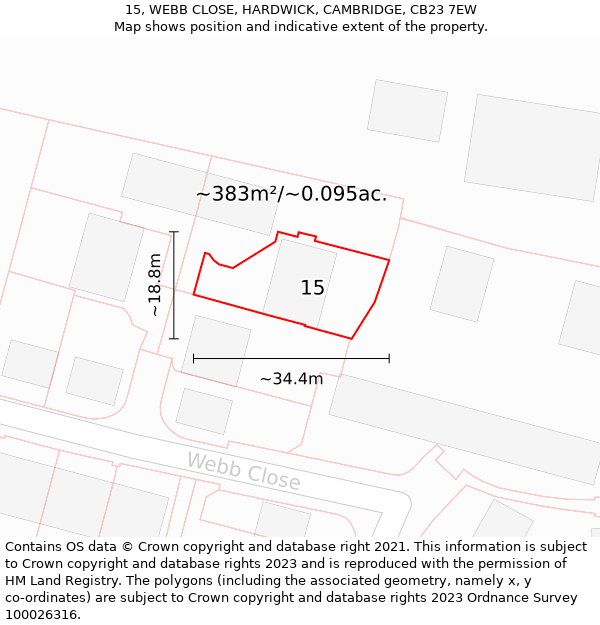 15, WEBB CLOSE, HARDWICK, CAMBRIDGE, CB23 7EW: Plot and title map