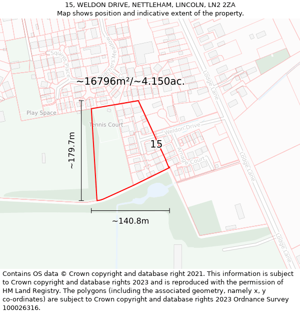 15, WELDON DRIVE, NETTLEHAM, LINCOLN, LN2 2ZA: Plot and title map