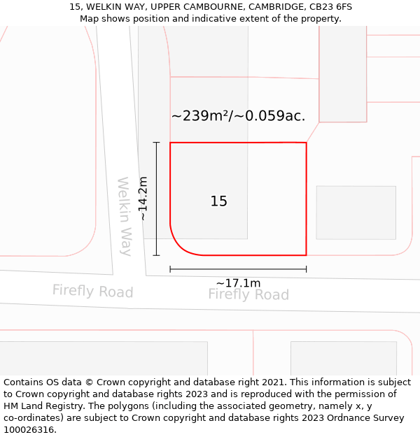 15, WELKIN WAY, UPPER CAMBOURNE, CAMBRIDGE, CB23 6FS: Plot and title map