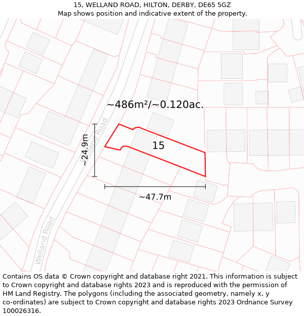 15, WELLAND ROAD, HILTON, DERBY, DE65 5GZ: Plot and title map