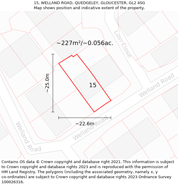 15, WELLAND ROAD, QUEDGELEY, GLOUCESTER, GL2 4SG: Plot and title map