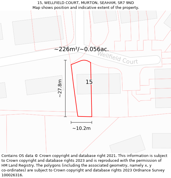 15, WELLFIELD COURT, MURTON, SEAHAM, SR7 9ND: Plot and title map