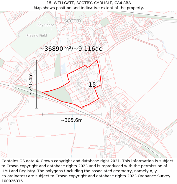 15, WELLGATE, SCOTBY, CARLISLE, CA4 8BA: Plot and title map