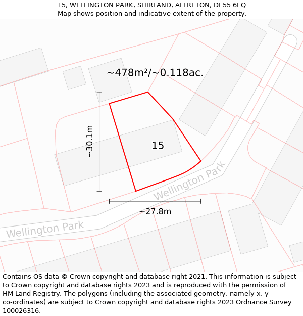 15, WELLINGTON PARK, SHIRLAND, ALFRETON, DE55 6EQ: Plot and title map