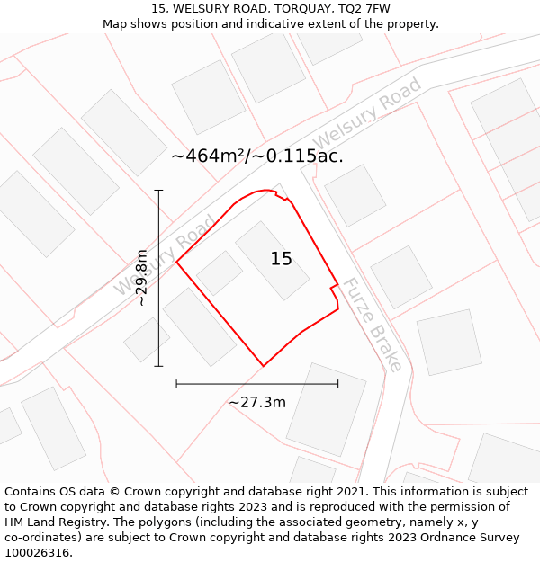 15, WELSURY ROAD, TORQUAY, TQ2 7FW: Plot and title map