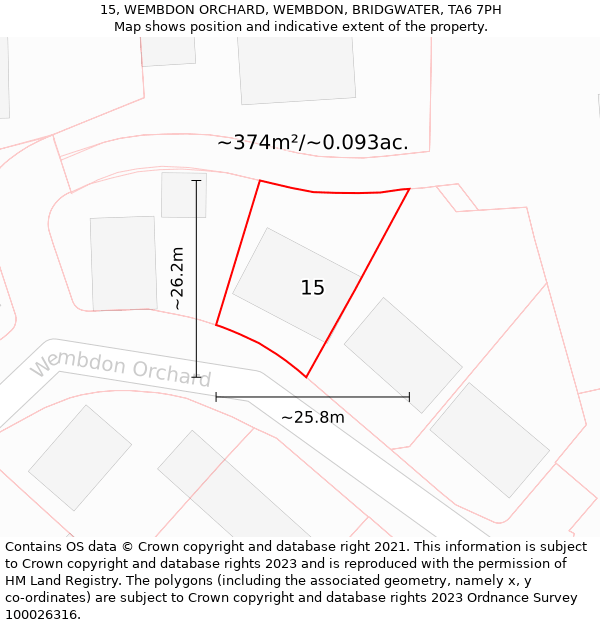 15, WEMBDON ORCHARD, WEMBDON, BRIDGWATER, TA6 7PH: Plot and title map