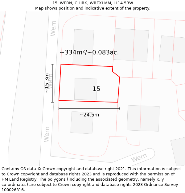 15, WERN, CHIRK, WREXHAM, LL14 5BW: Plot and title map